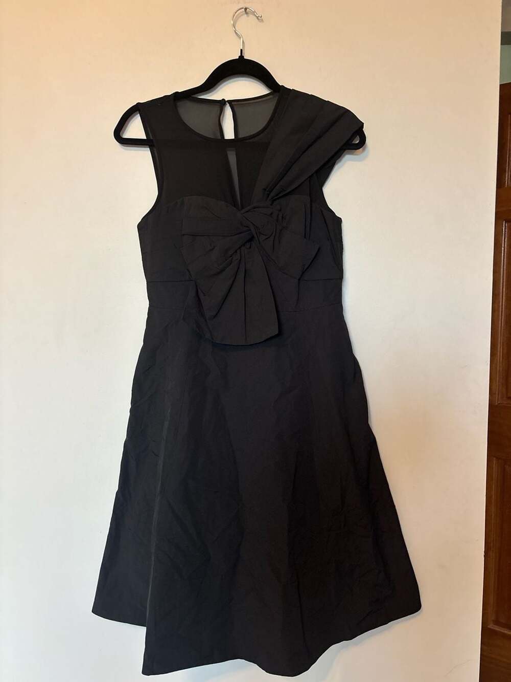 Kate Spade New York Black Faille Bow Front Sheer Mesh Yoke Cocktail Dress